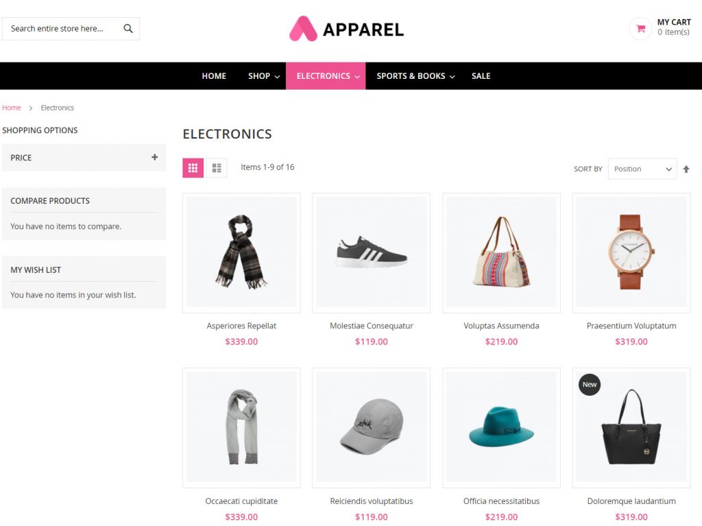 apparel category page