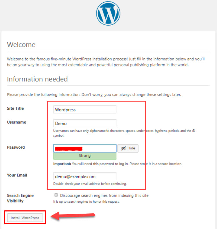 finish install wordpress