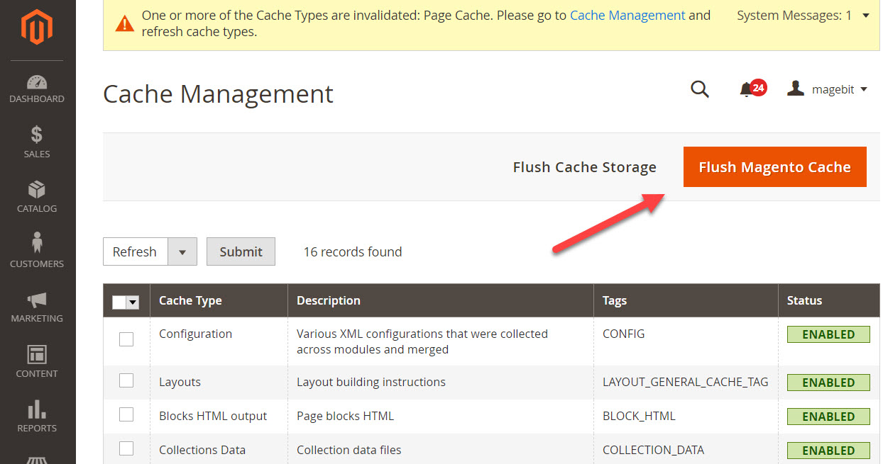 flush magento 2 cache