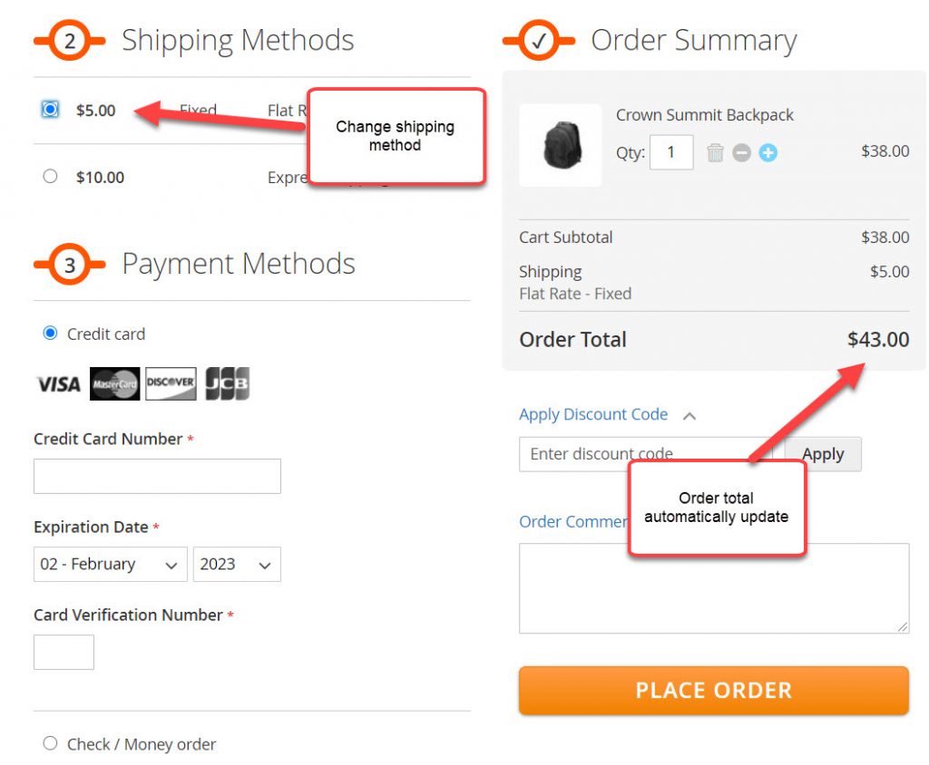 order total automatically update