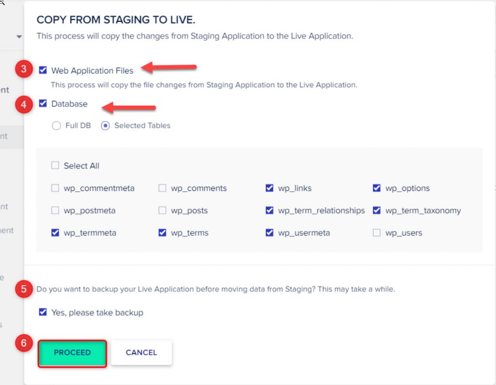 copy data from stagging site to live site